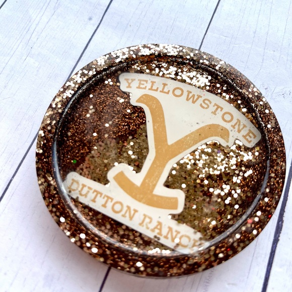 Small Yellowstone Dutton Ranch Resin Coaster – Handmade Glitter Ranch Logo - Picture 4 of 5